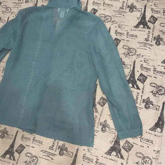 Norton Mcnaughton NWT! Eclipse See Throug Long Sleeve Button Down Blouse Size L - Picture 11 of 14